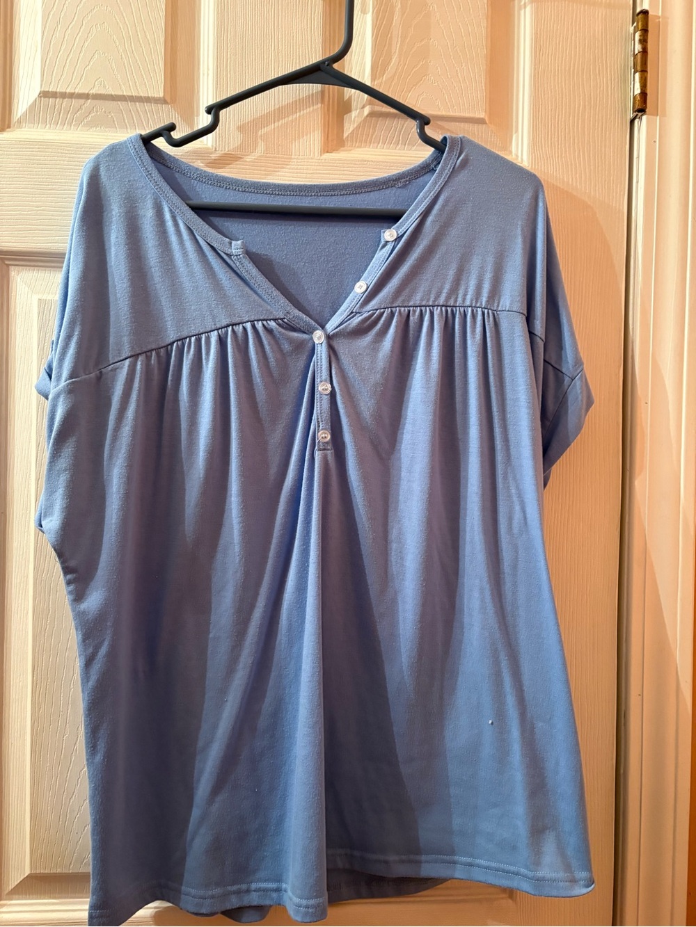 SHEIN Light Blue Short Sleeve Henley Top